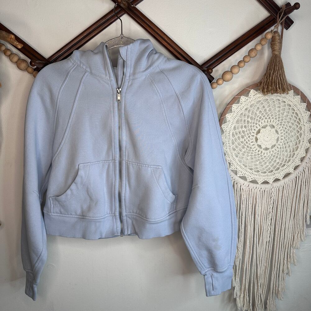Lululemon Blue Linen Cropped Oversized Scuba Full Zip Hoodie